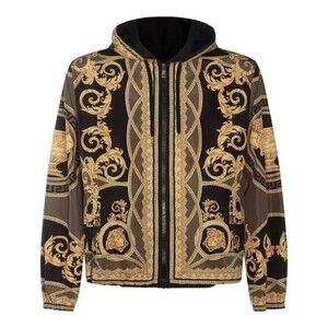 Versace Baroque-Patterned Black Versace Jacket With Zipper Closure - NWT